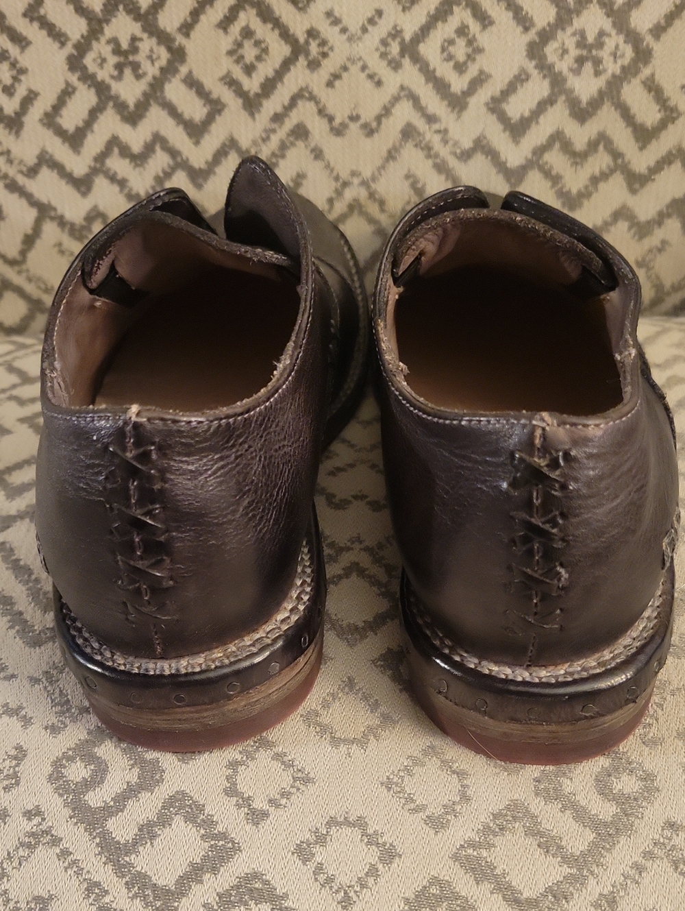 Bed|Stu Rose Black Loafers Driving Shoes Leather Suede in Graphito Dip Dye 7.5M - Picture 8 of 8